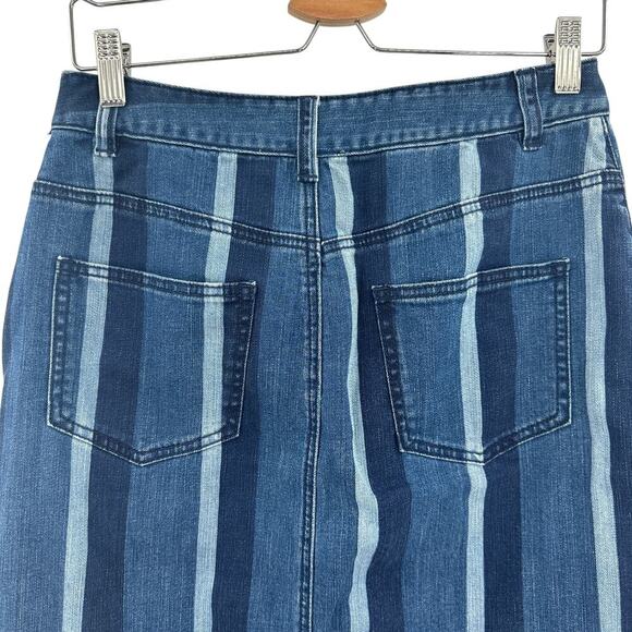 Anthropologie Maeve Denim Skirt Straight Jean Striped Button Fly Blue Size US 6 - Picture 6 of 10